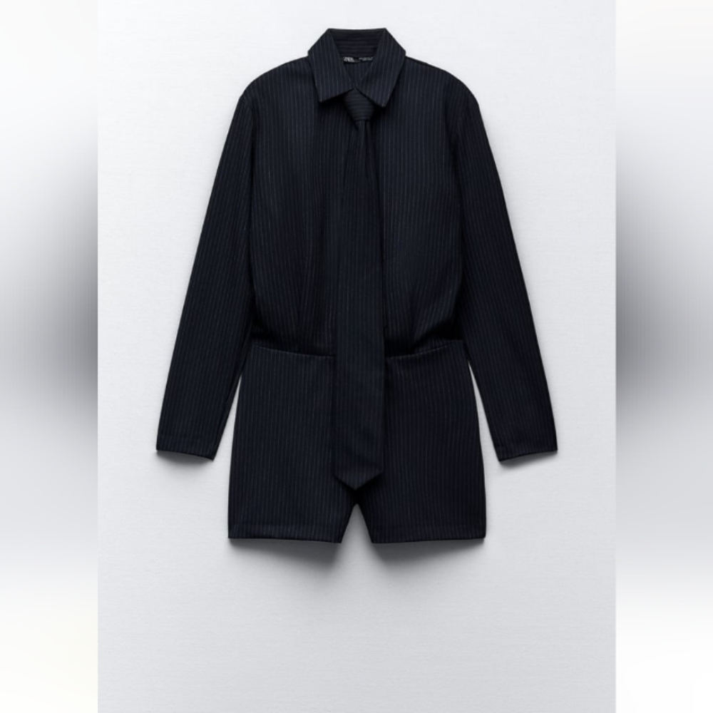 ZARA PIN STRIPES TIE LONG SLEEVES ROMPER